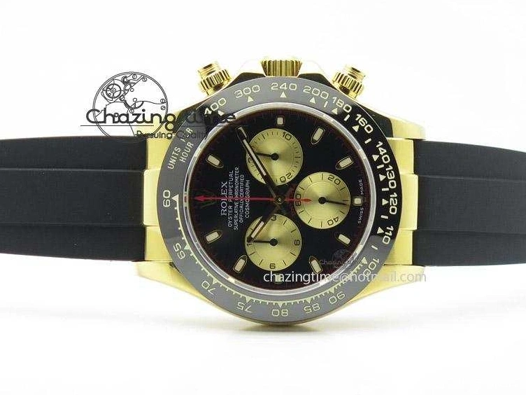 MiroTime 0512 TopPick Daytona YG BP Maker Black Dial Gold Subdial Sticks Markers On Rubber Strap A7750@ 4013
